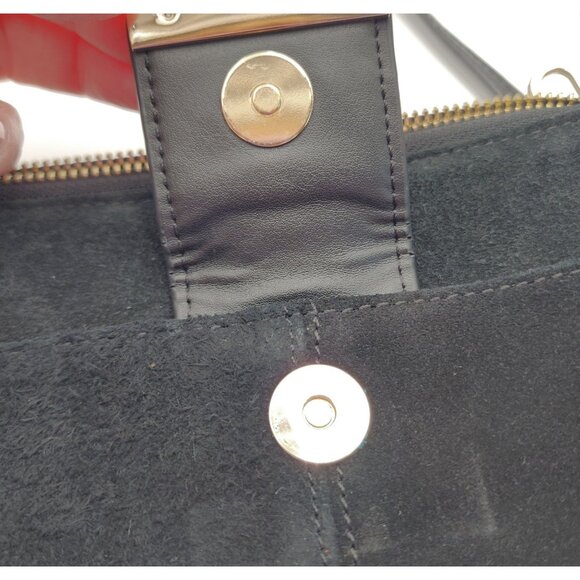 Spartina 449 Black Suede & Leather Crossbody Bag With Gold Hardware & Floral Lin - Picture 8 of 16